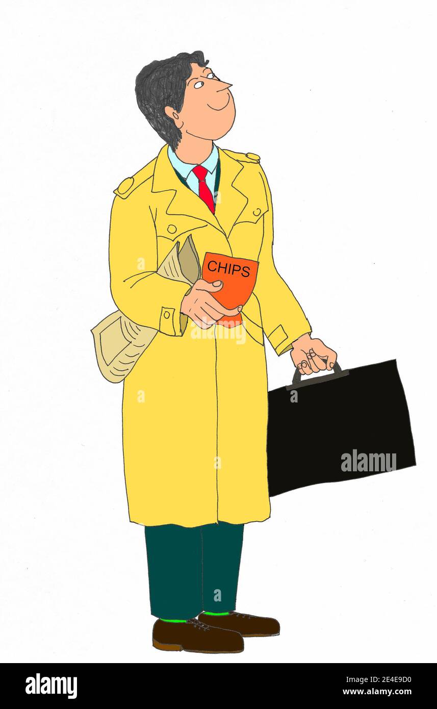 Executive wearing raincoat. Illustration. Stock Photo