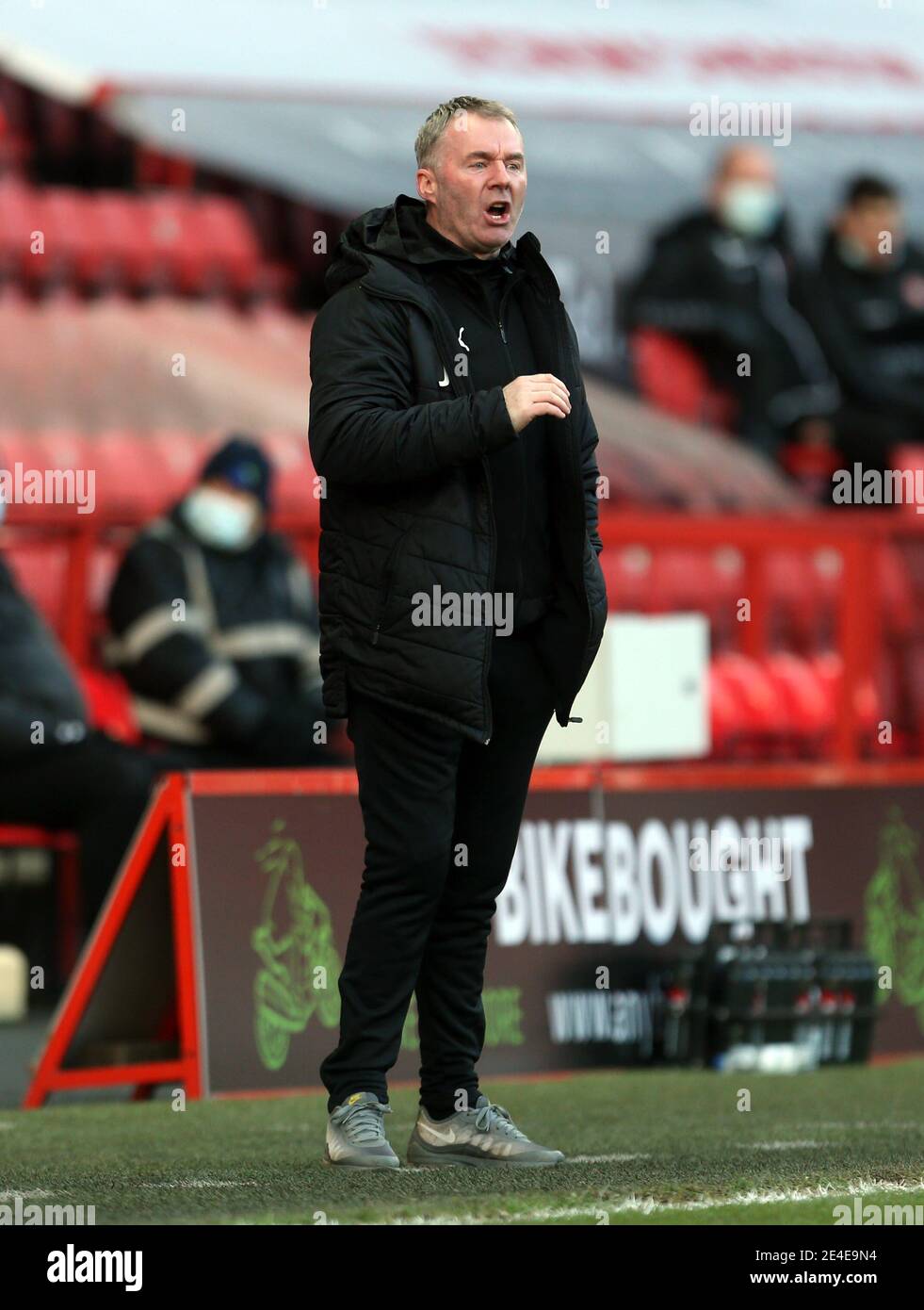 Swindon Town manager John Sheridan during the Sky Bet League One match at The Valley, London. Picture date: Saturday January 23, 2021. Stock Photo