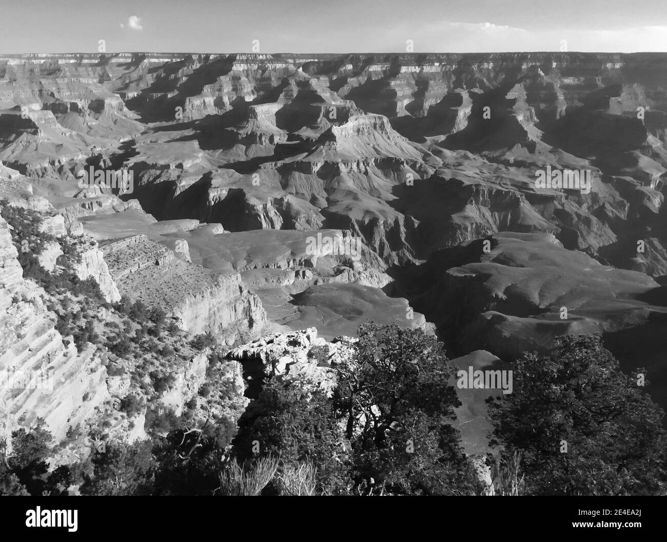 Grand Canyon National Park in Arizona top view scenery in black and white. Stock Photo