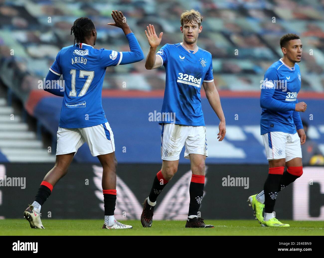Rangers' Filip Helander celebrates scoring his side's second goal of the game during the Scottish Premiership match at Ibrox Stadium, Glasgow. Picture date: Saturday January 23, 2021. Stock Photo