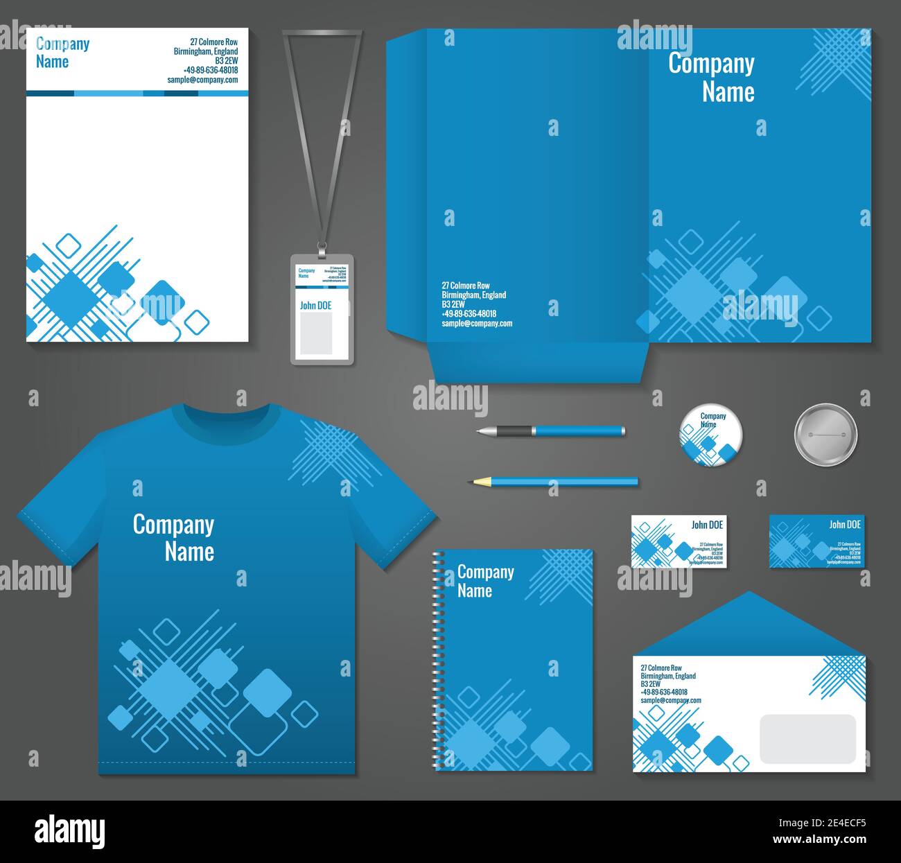 Blue and white geometric technology business stationery template for ...