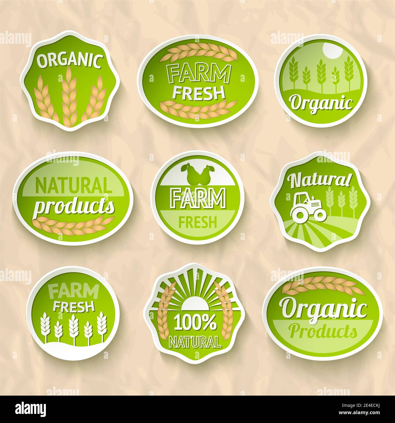 Farming harvesting and agriculture stickers set of natural organic