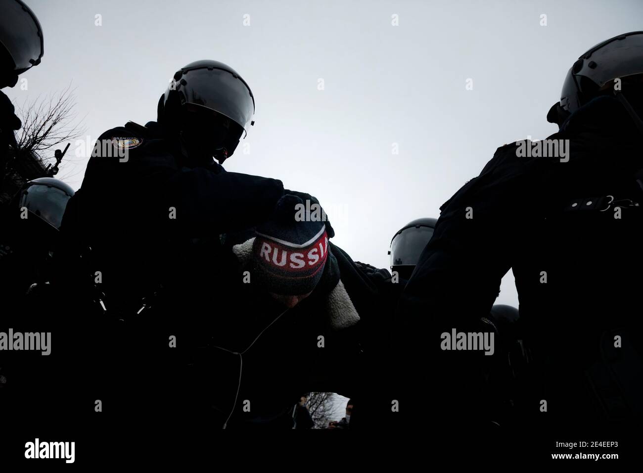 Moscow, Russia. 23rd of January, 2021 Riot police officers detain a ...