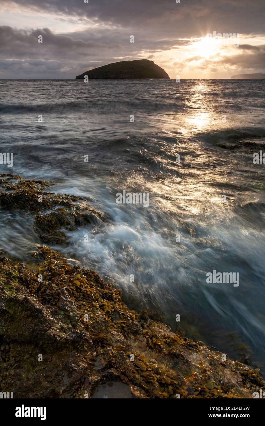 Sunrise over Puffin Island, Anglesey, North Wales Stock Photo