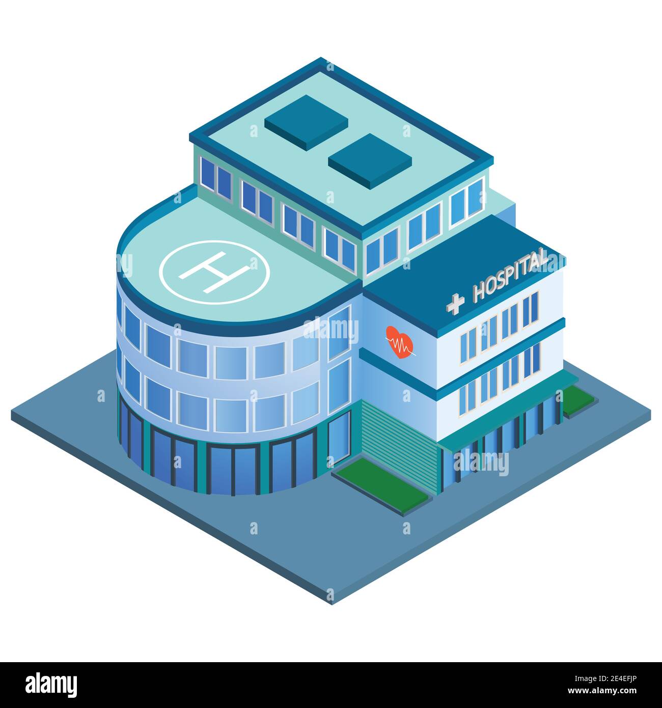 Modern 3d urban hospital building with helipad on the roof isometric isolated vector illustration Stock Vector