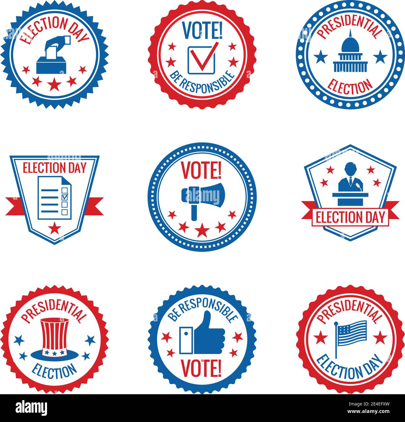 Government and presidential elections and voting labels set with capitol building person symbols isolated vector illustration Stock Vector