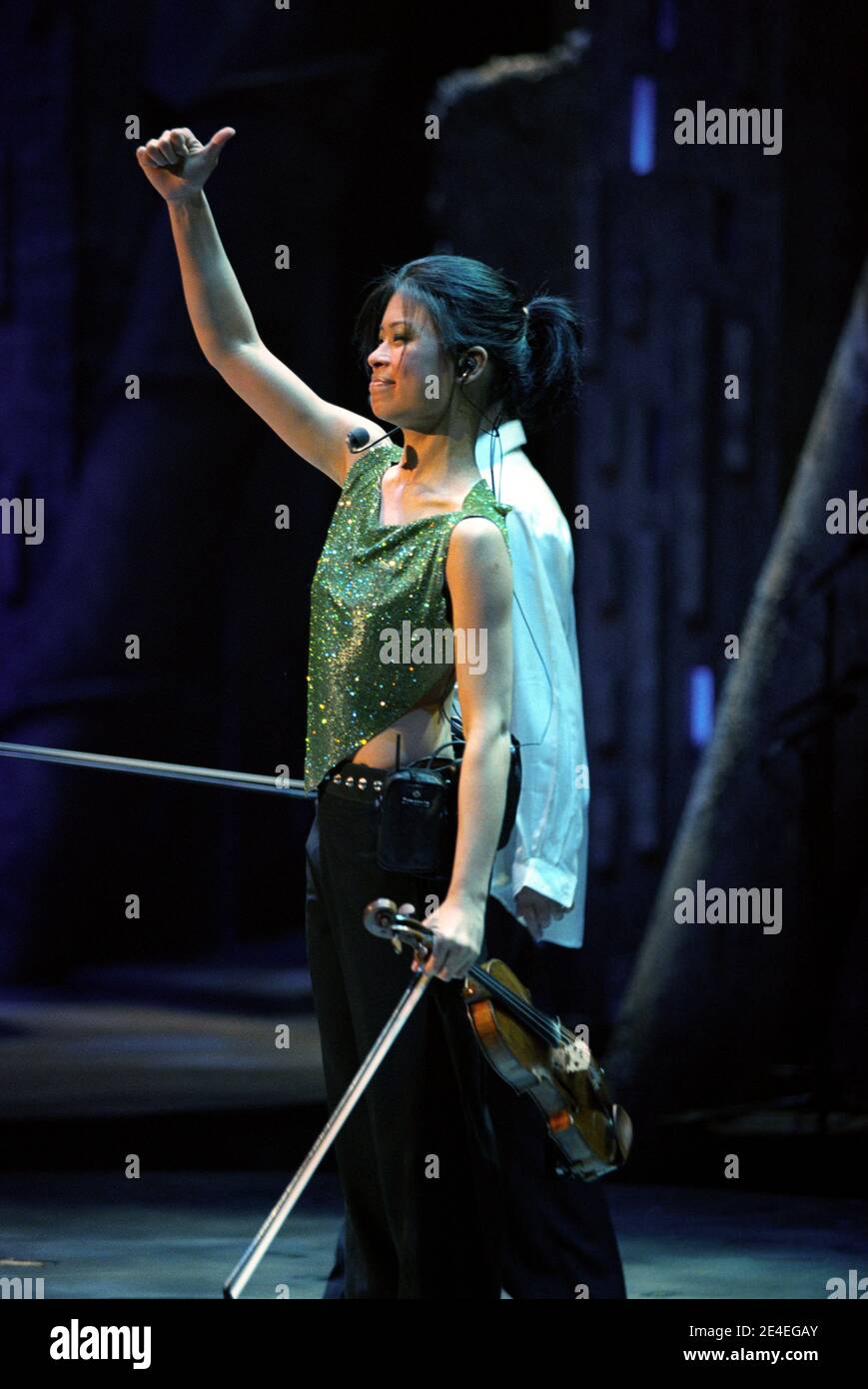 Vanessa Mae performing on stage at The Classical Brit Awards 2000, held at The Royal Albert Hall in London, UK. 6th May 2000 Stock Photo