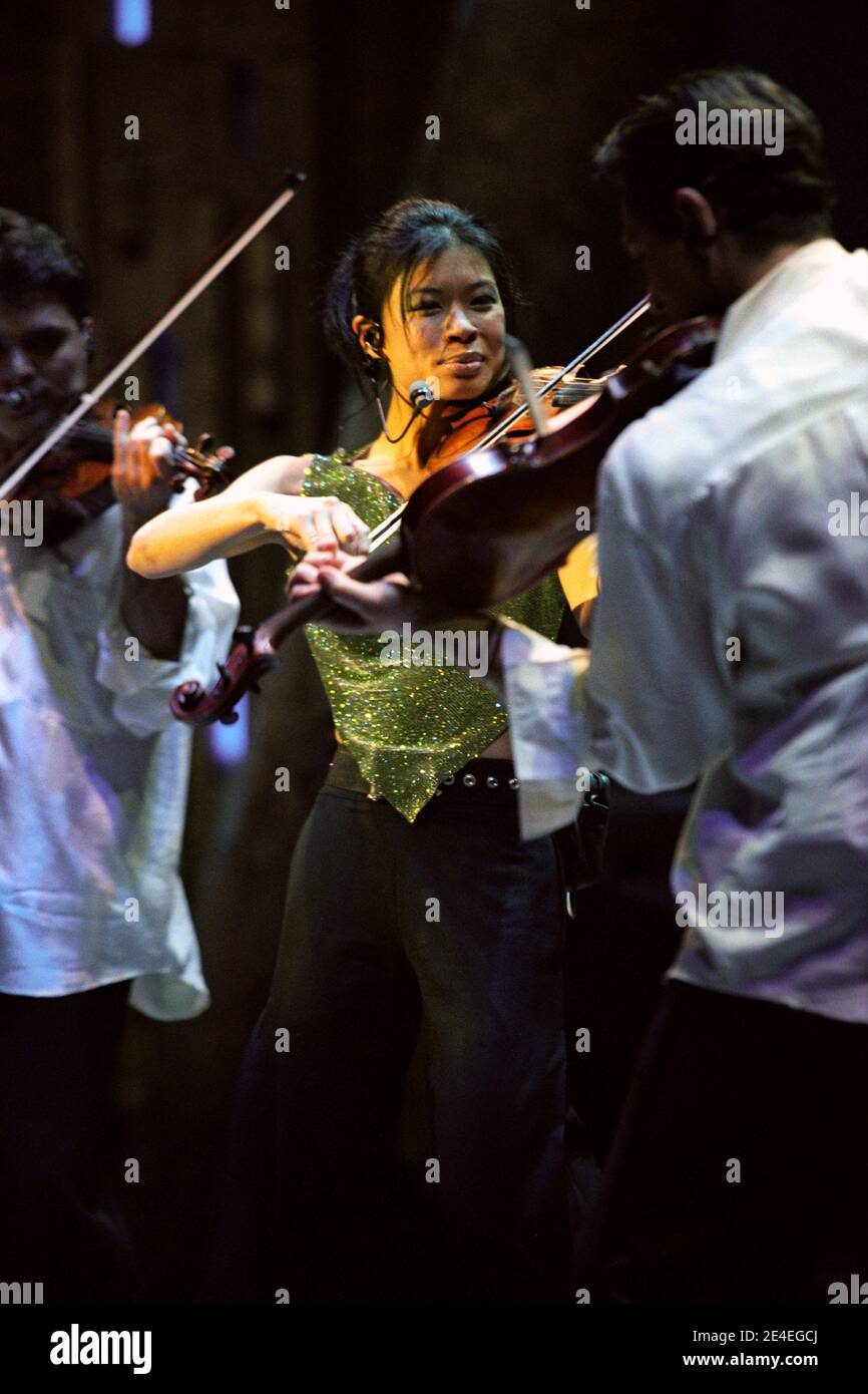 Vanessa Mae performing on stage at The Classical Brit Awards 2000, held at The Royal Albert Hall in London, UK. 6th May 2000 Stock Photo