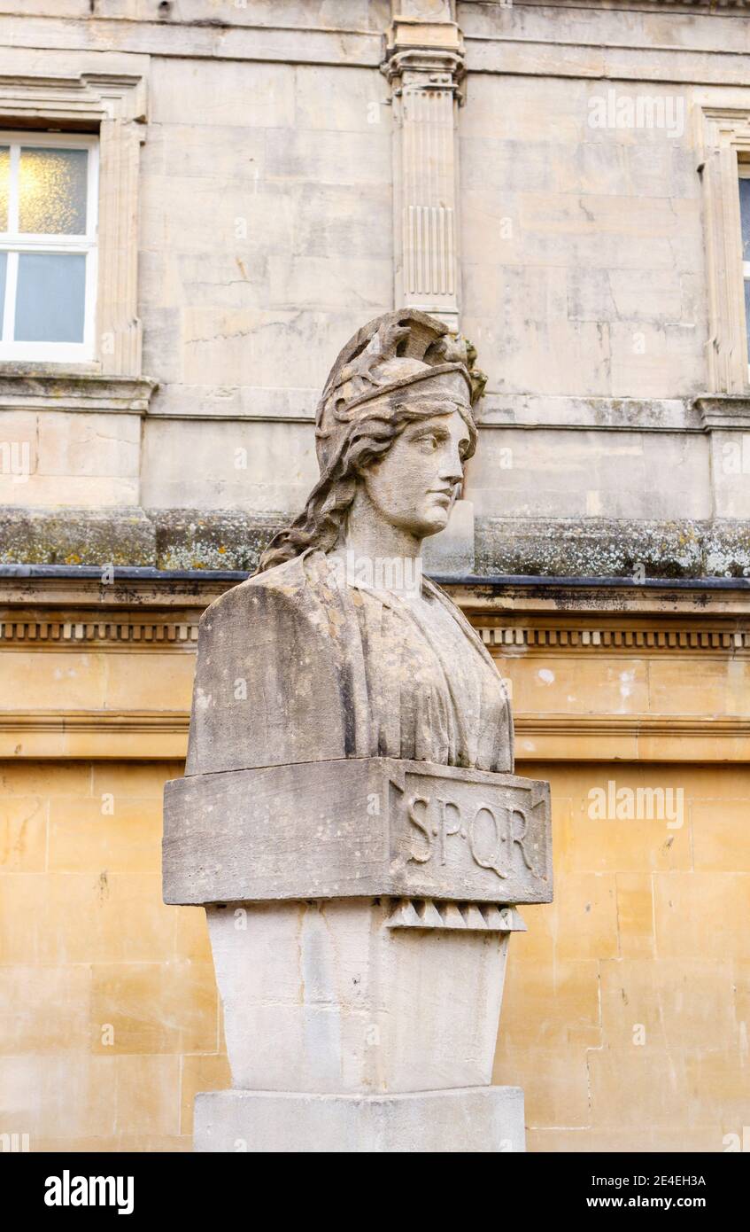 Roman statue (bust) at the Roman Baths museum, a major tourist