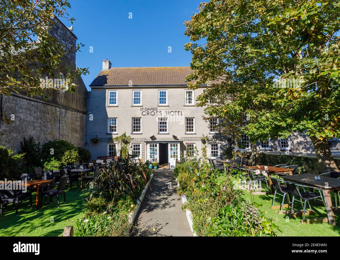 View of the front of Cross Hotel in St Davids, a small cathedral city in Pembrokeshire, south west Wales Stock Photo