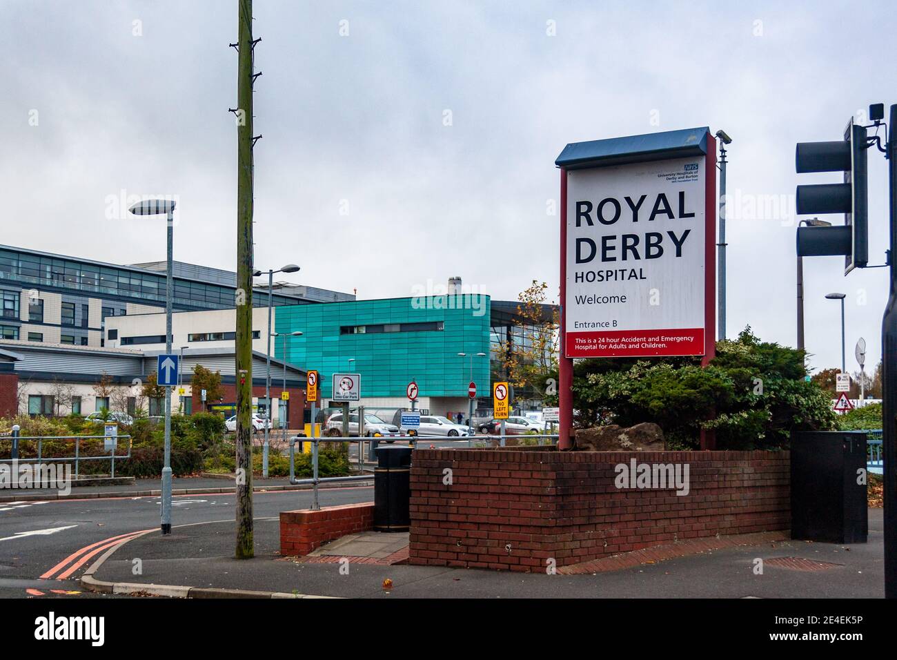 Royal Derby Hospital one of the large super hospitals in the UK braced for the 2nd wave of Coronavirus in 2020. Stock Photo