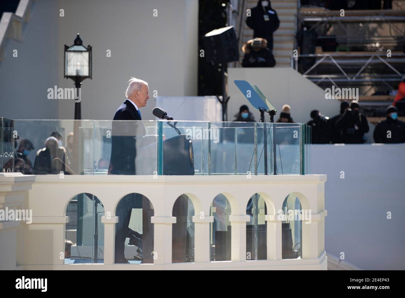 Washington, United States Of America. 20th Jan, 2021. U.S President Joe Biden delivers the inaugural address during the 59th Presidential Inauguration ceremony at the West Front of the U.S. Capitol January 20, 2021 in Washington, DC Credit: Planetpix/Alamy Live News Stock Photo