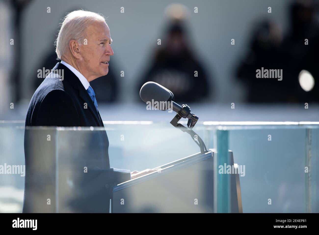 Washington, United States Of America. 20th Jan, 2021. U.S President Joe Biden delivers the inaugural address during the 59th Presidential Inauguration ceremony at the West Front of the U.S. Capitol January 20, 2021 in Washington, DC Credit: Planetpix/Alamy Live News Stock Photo