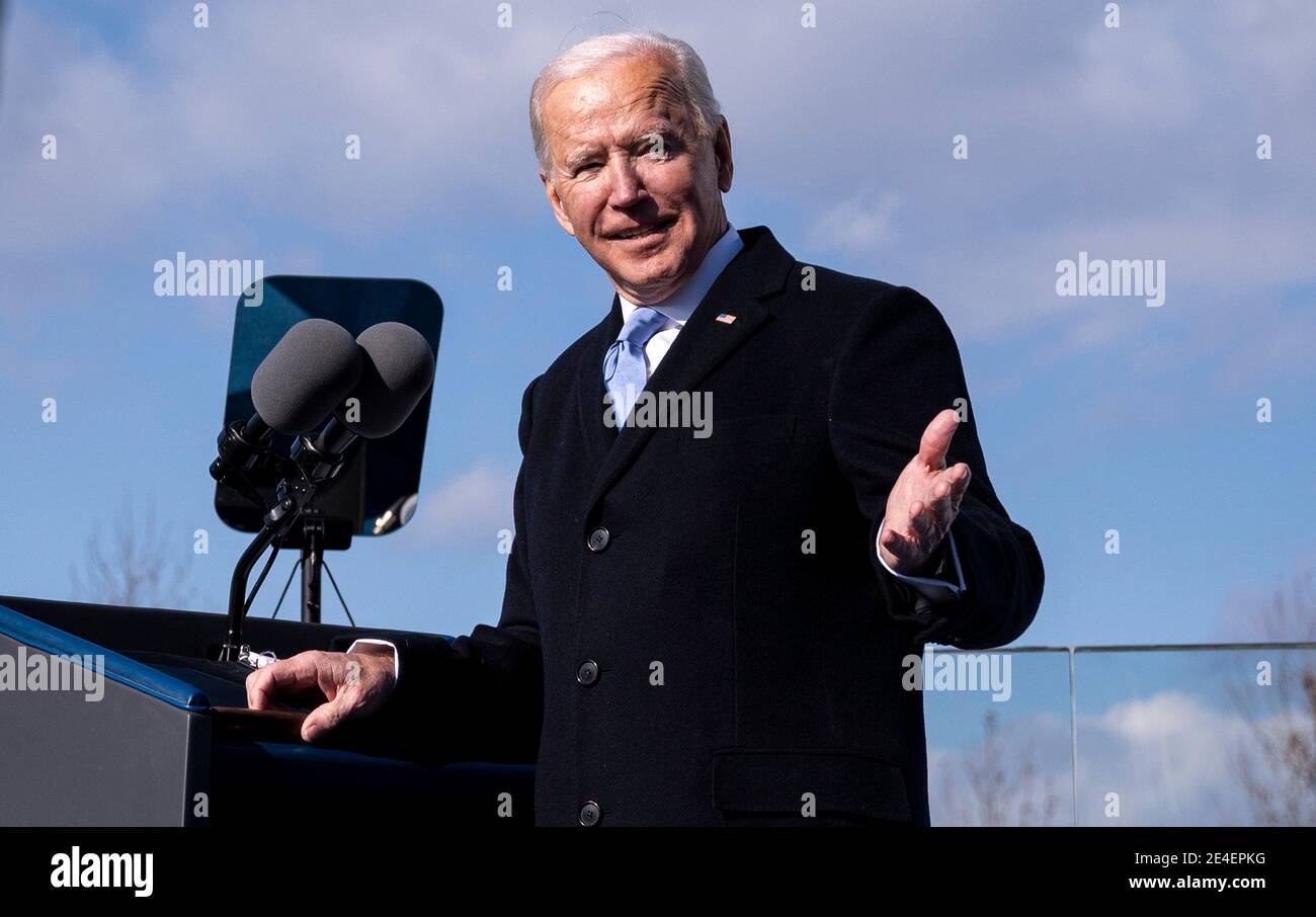 Washington, United States Of America. 20th Jan, 2021. U.S President Joe Biden delivers the inaugural address during the 59th Presidential Inauguration ceremony at the West Front of the U.S. Capitol January 20, 2021 in Washington, DC Credit: Planetpix/Alamy Live News Stock Photo