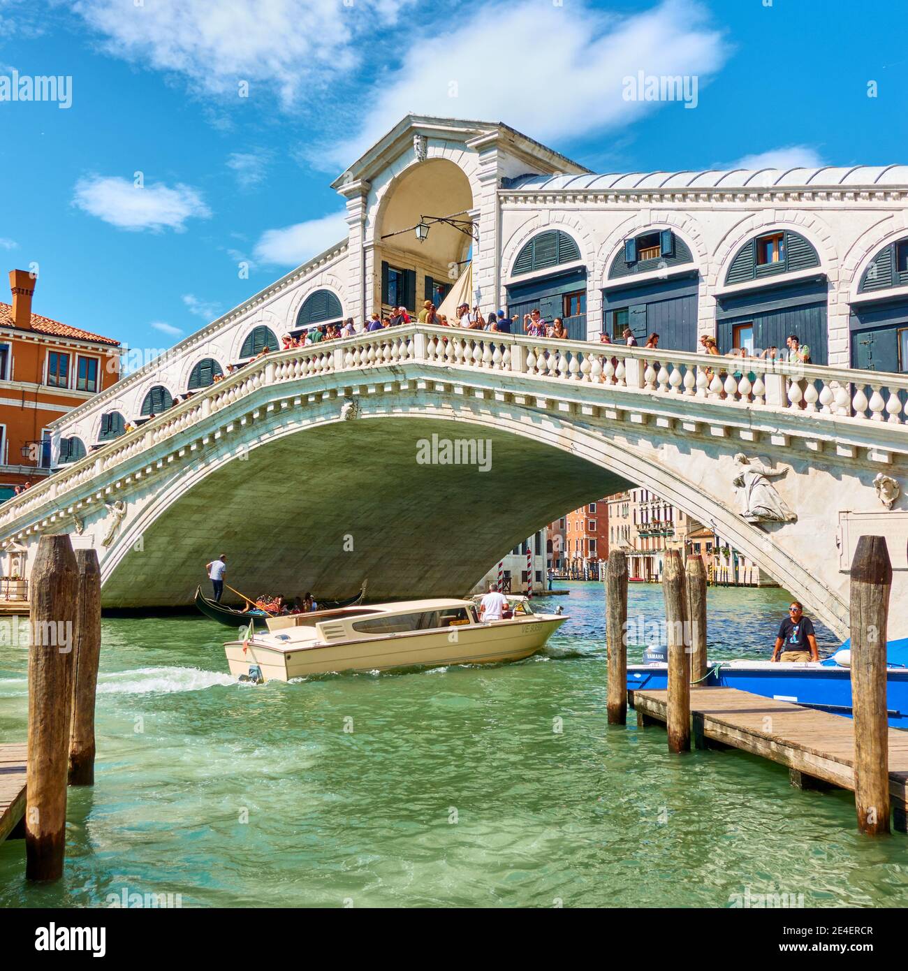 Venice, Italy - June 15, 2018: Traffic in The Grand Canal nearThe Rialto Bridge in Venice Stock Photo