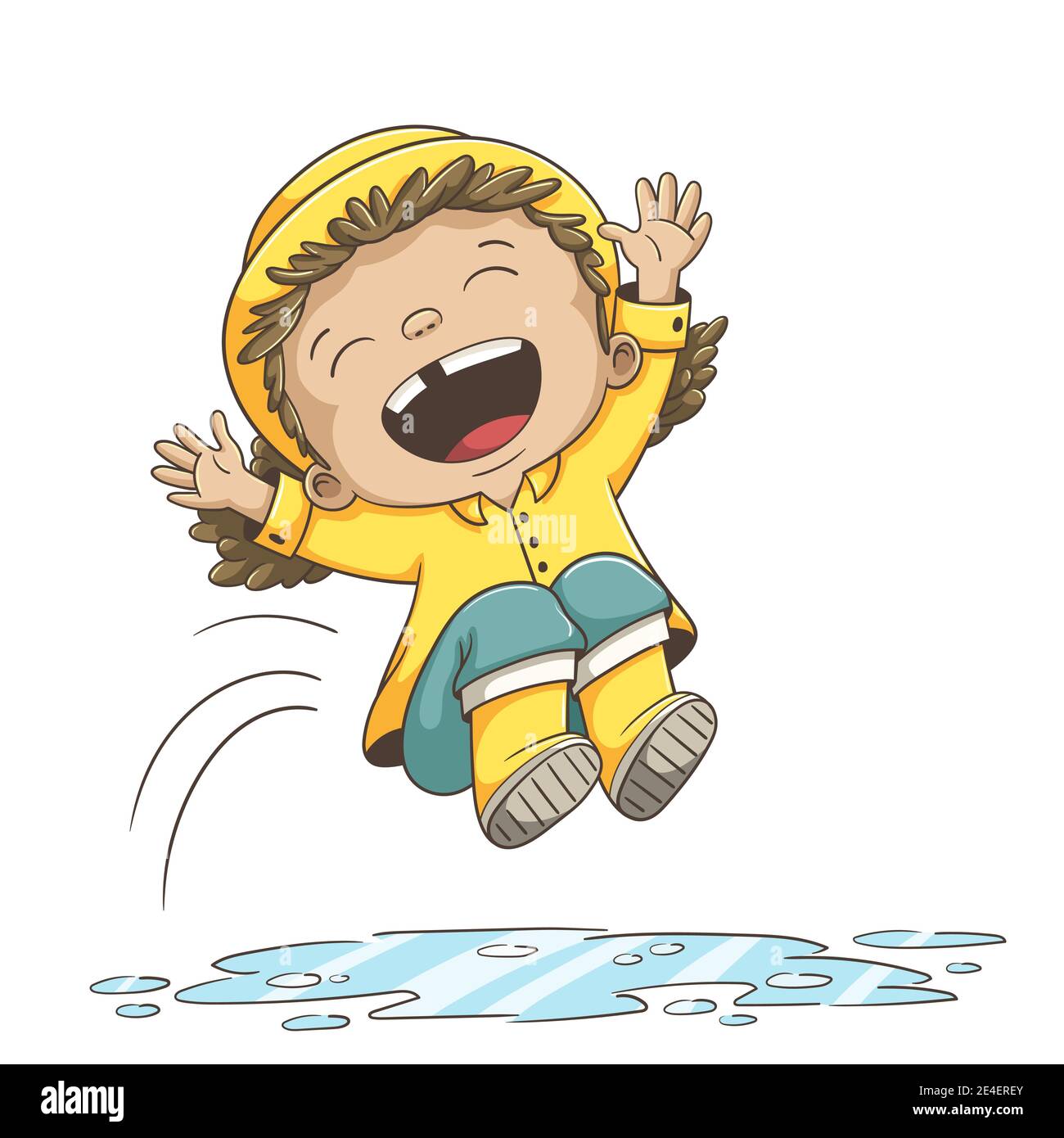 Girl jumps into a puddle. Hand drawn vector illustration with separate layers. Stock Vector