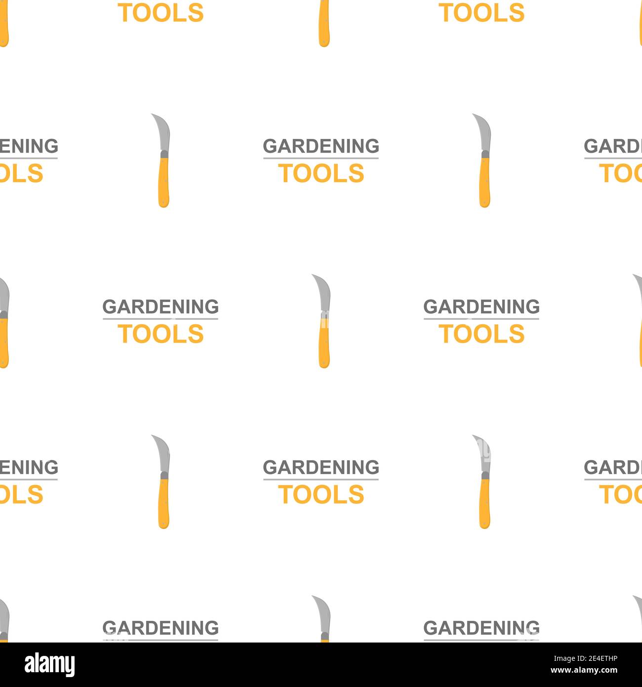 Seamless pattern with cartoon garden knife on white background. Gardening tool. Vector illustration for any design. Stock Vector