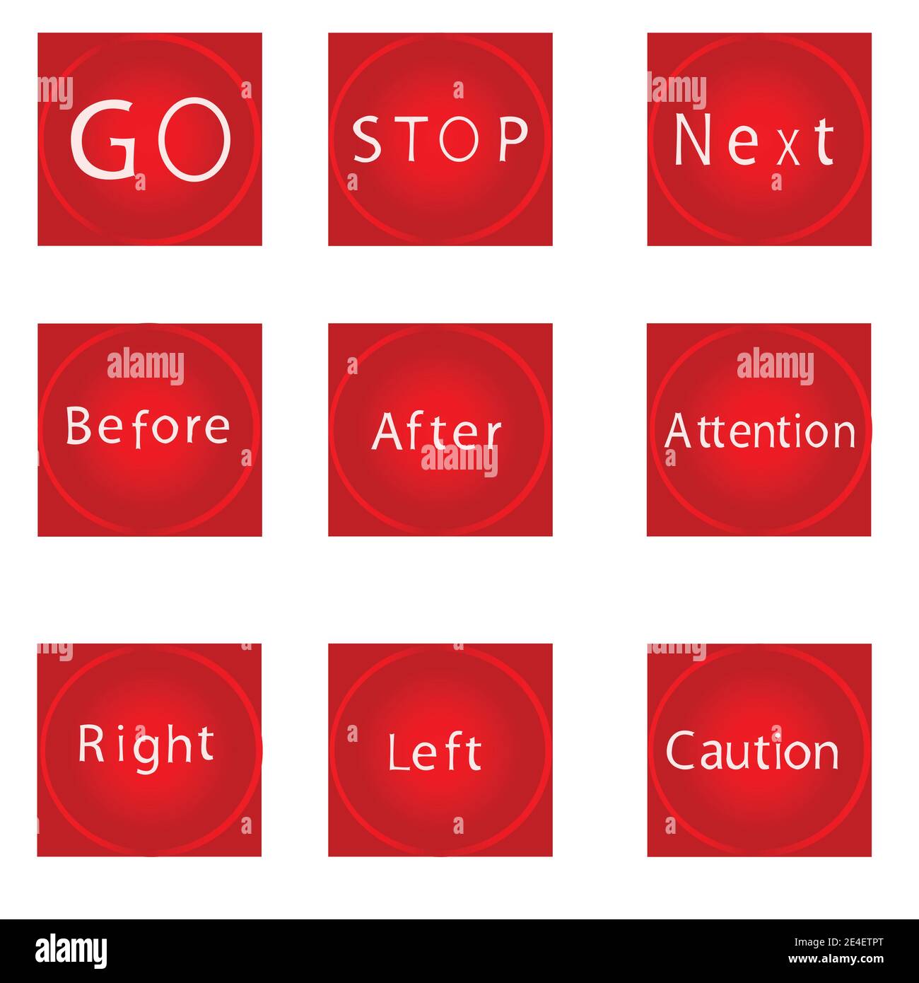 Nine different red buttons for different purposes Stock Photo Alamy