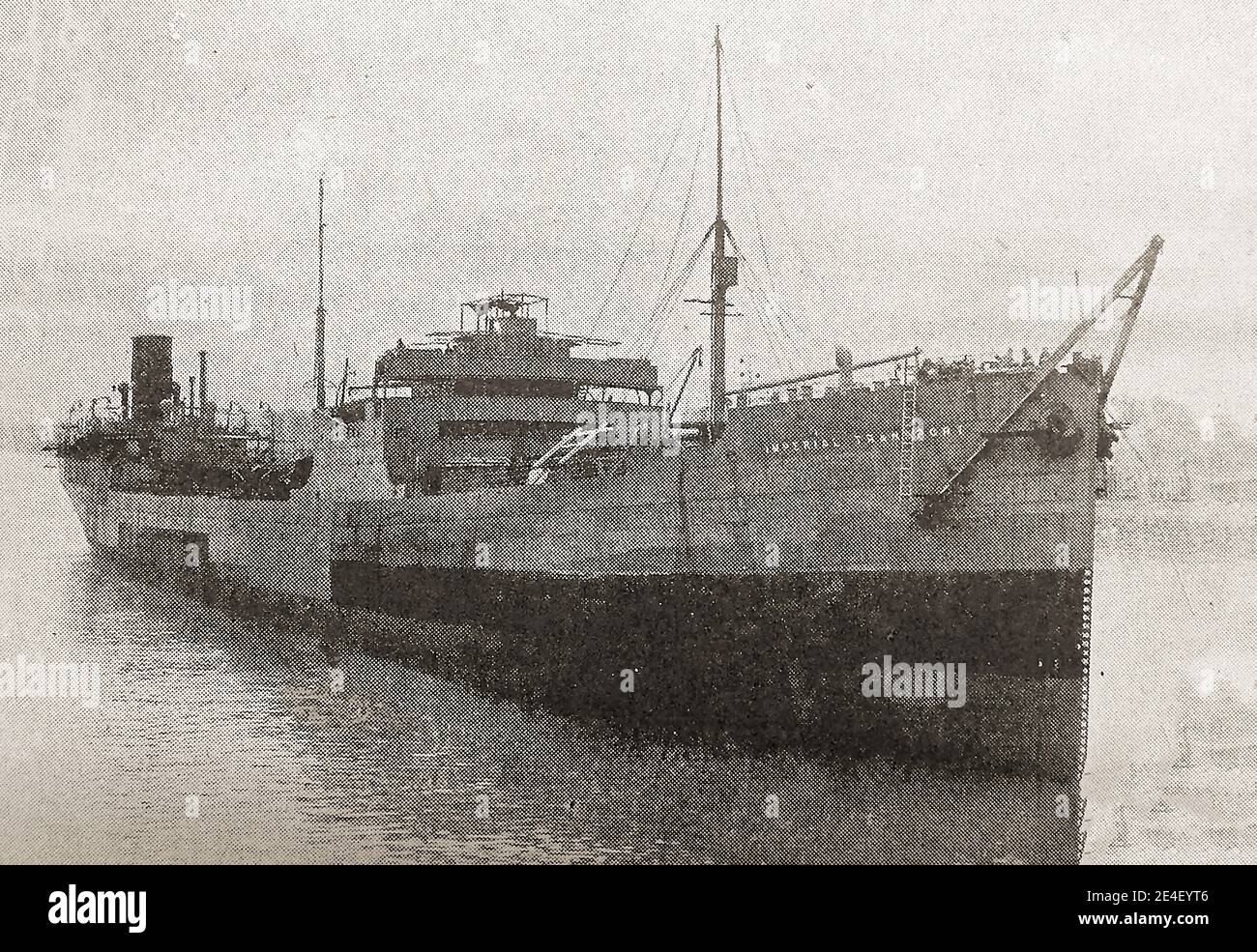 A circa 1941 photograph showing the  refurbished British oil tanker M V 'Imperial Transport' capable of carrying 12,500 tons of oil. Earlier because of the British government investment in many of the early tankers the first ships bore the prefix 'British' not 'Imperial' .  The British Tanker Company Limited (BTC)  was launched in April 1915 . With the outbreak of WWII, the British government chartered BTC's whole fleet of 93 vessels to transport fuel ( crude and refined oil products including  fuel oil, benzine and kerosine) to for its armed forces. Stock Photo