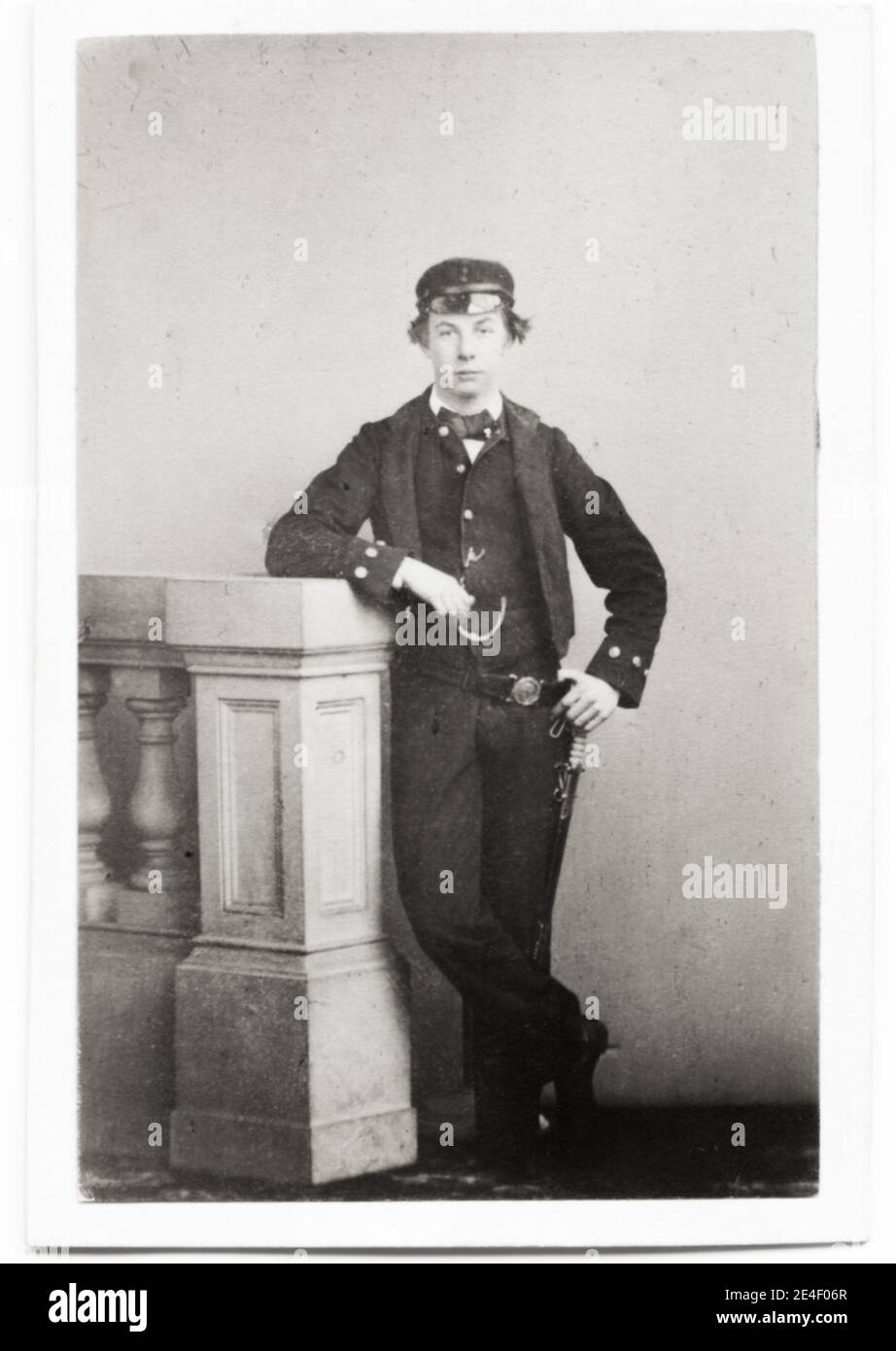 Vintage 19th century photograph: captioned on the back as Marquess of Queensbury. John Sholto Douglas, 9th Marquess of Queensberry (20 July 1844 – 31 January 1900), was a Scottish nobleman, remembered for his atheism, his outspoken views, his brutish manner, for lending his name to the 'Queensberry Rules' that form the basis of modern boxing, and for his role in the downfall of the Irish author and playwright Oscar Wilde. Carte de visite portrait c.1860, making the sitter around 16, which would appear correct. Stock Photo