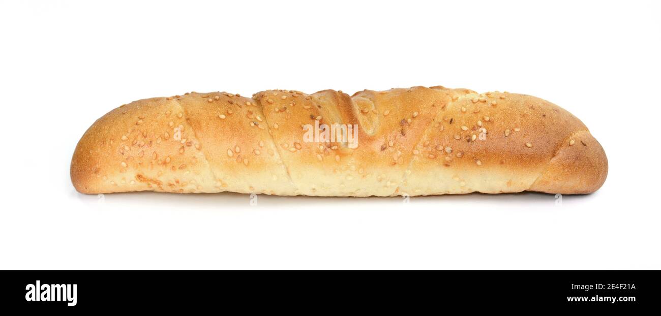 Small fresh baguette isolated on white background Stock Photo - Alamy