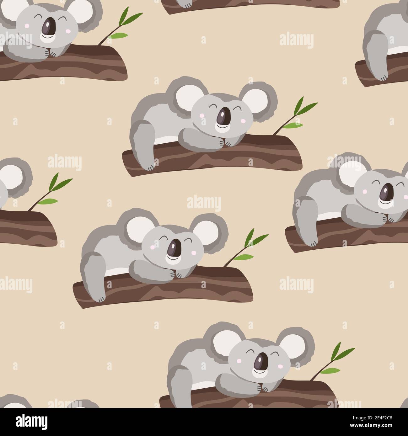 Seamless pattern with cute koala baby on color background. Funny australian  animals. Card, postcards for kids. Flat vector illustration for fabric  Stock Vector Image & Art - Alamy
