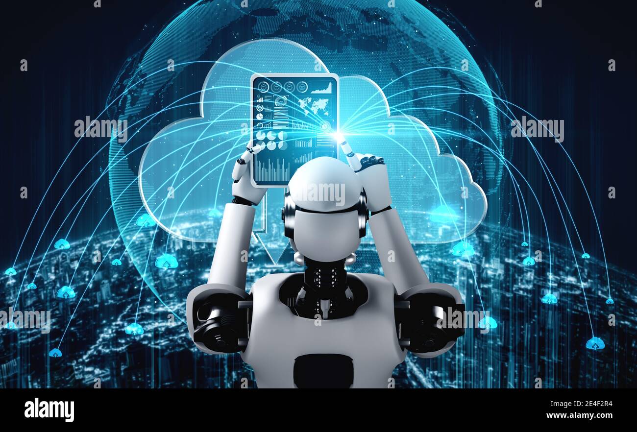 AI robot using cloud computing technology to store data on online