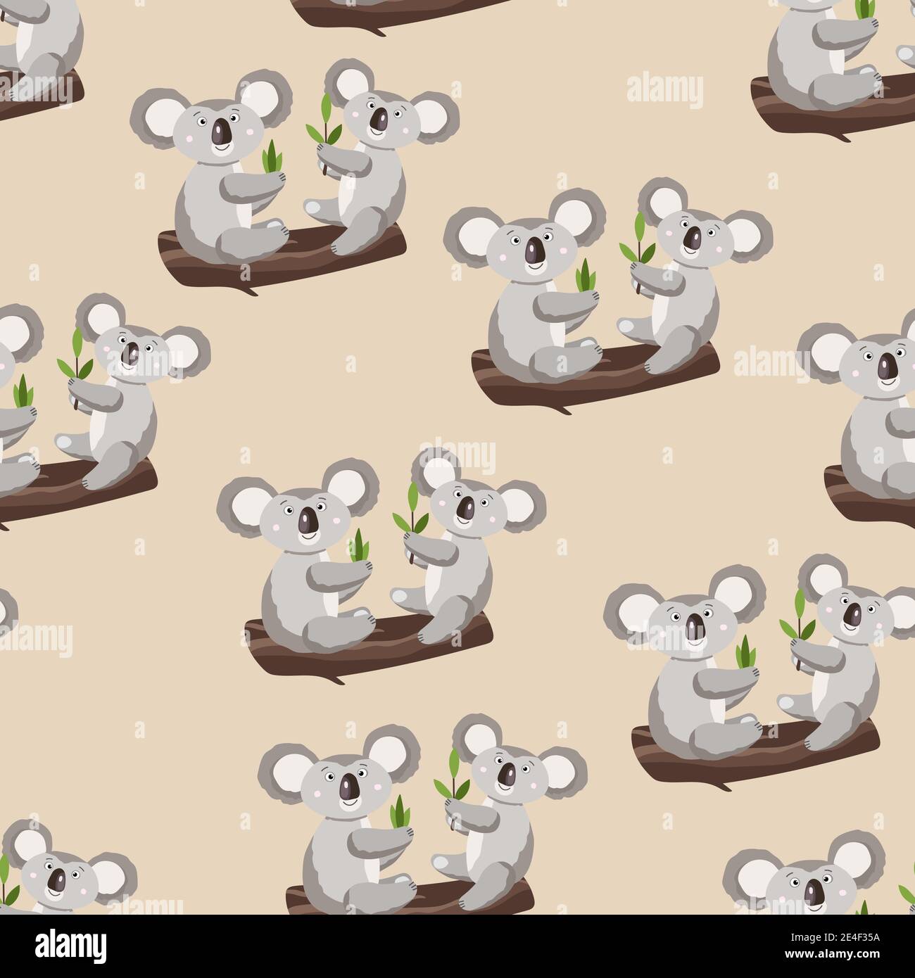 Seamless pattern with cute koala baby on color background. Funny ...