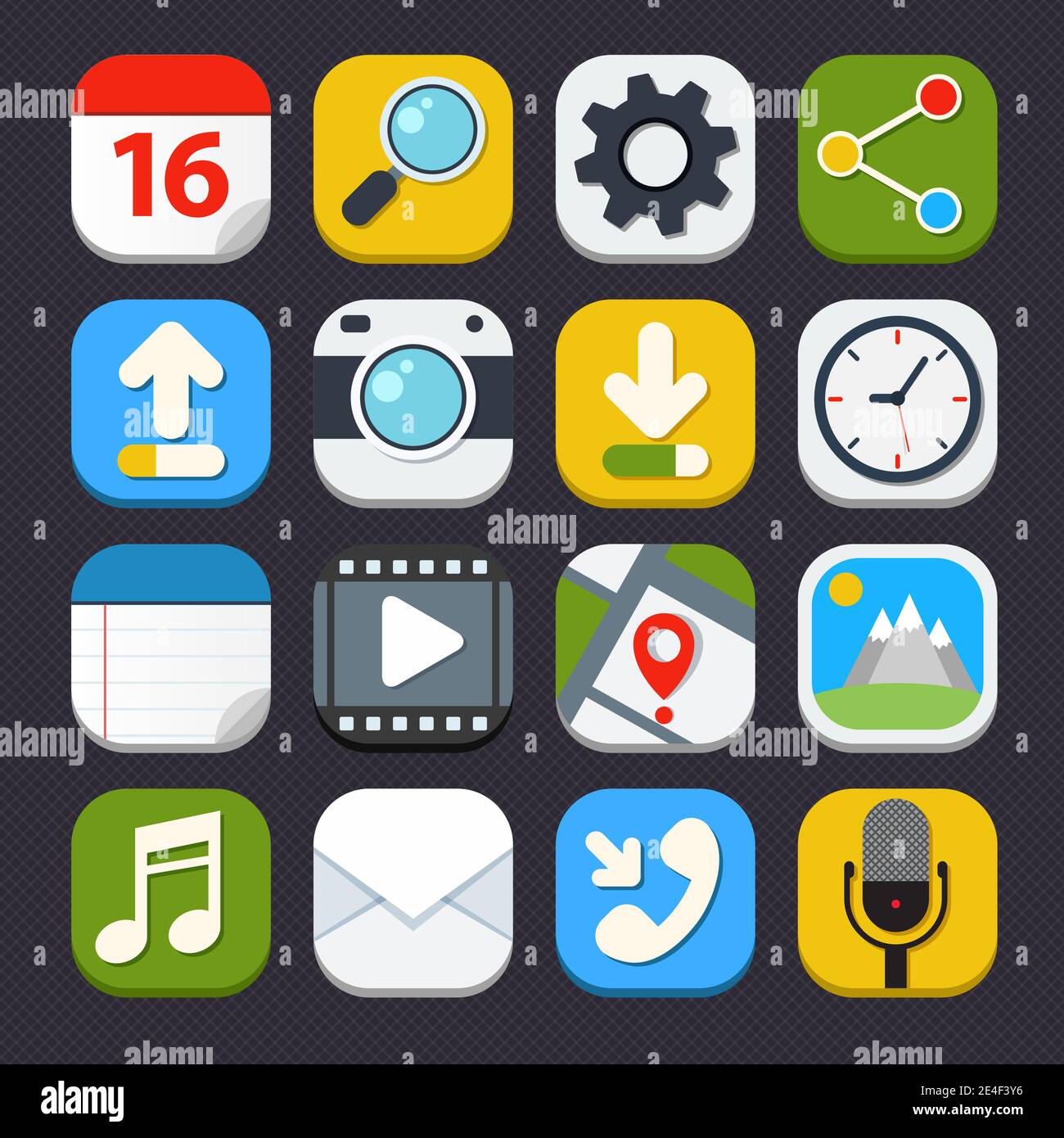 Mobile phone applications search settings mail icons set isolated ...