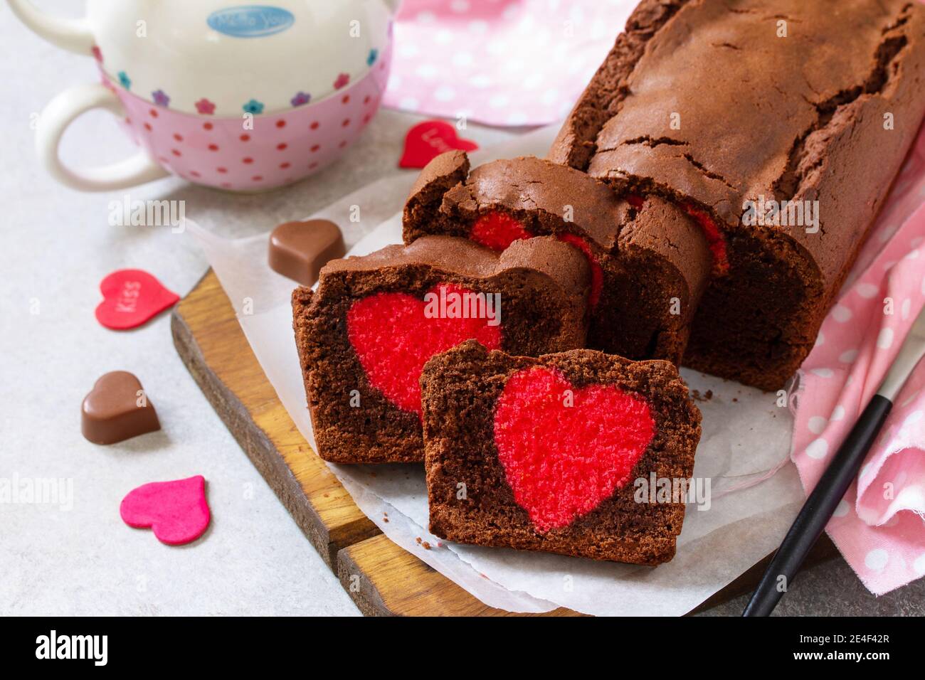 St Valentine S Day Mother S Day Or Birthday Festive Dessert Homemade Sweet Chocolate Brownie With Hearts For Valentine S Day On A Stone Countertop Stock Photo Alamy