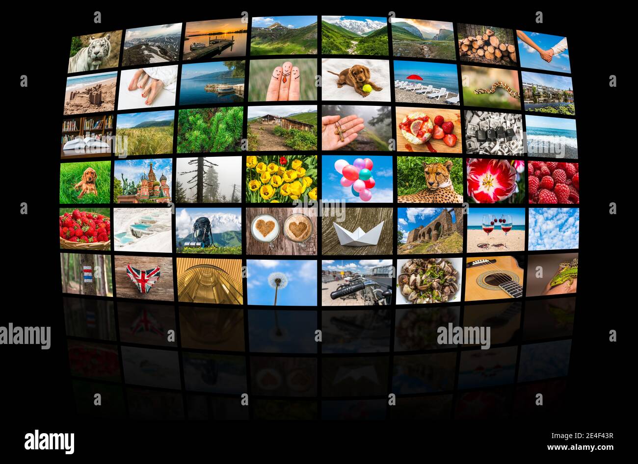 Screens forming a big multimedia broadcast video wall broadcasting