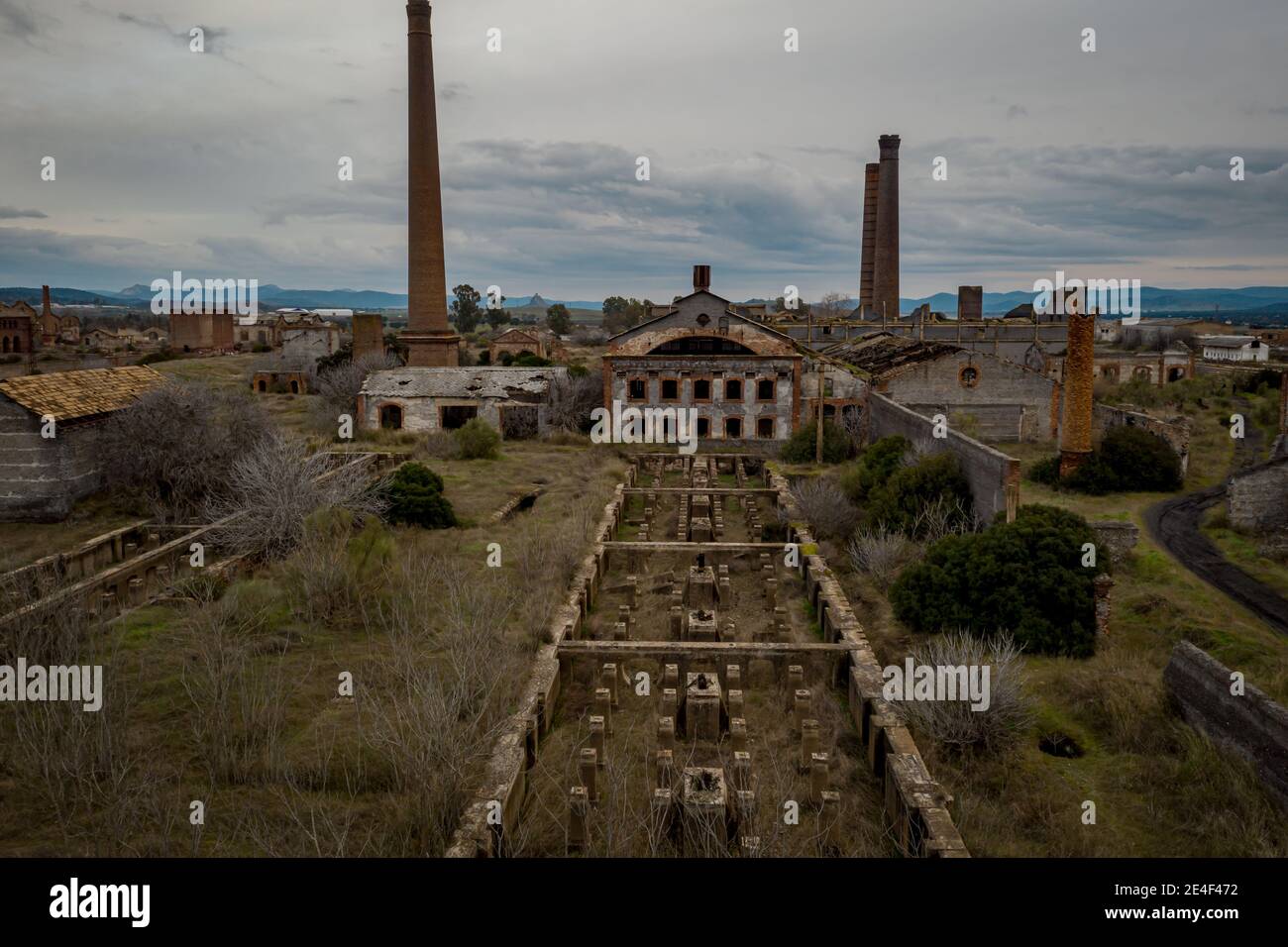 Aerial view of the Abandoned former mining operations peñarroya-pueblonuevo Spain Abandoned Industry Places Stock Photo