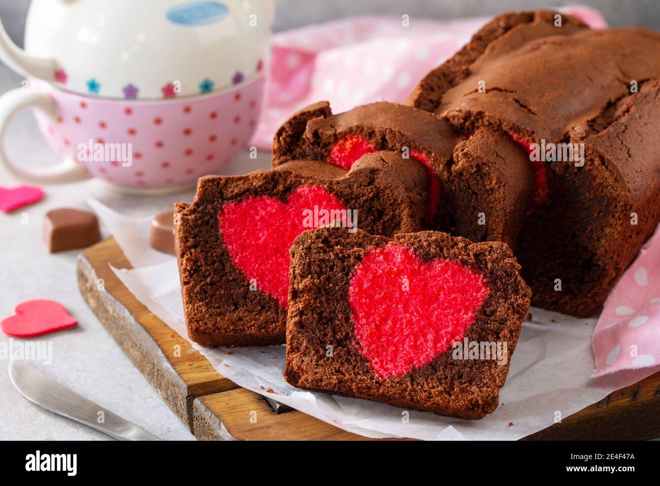 St Valentine S Day Mother S Day Or Birthday Festive Dessert Homemade Sweet Chocolate Brownie With Hearts For Valentine S Day On A Stone Countertop Stock Photo Alamy