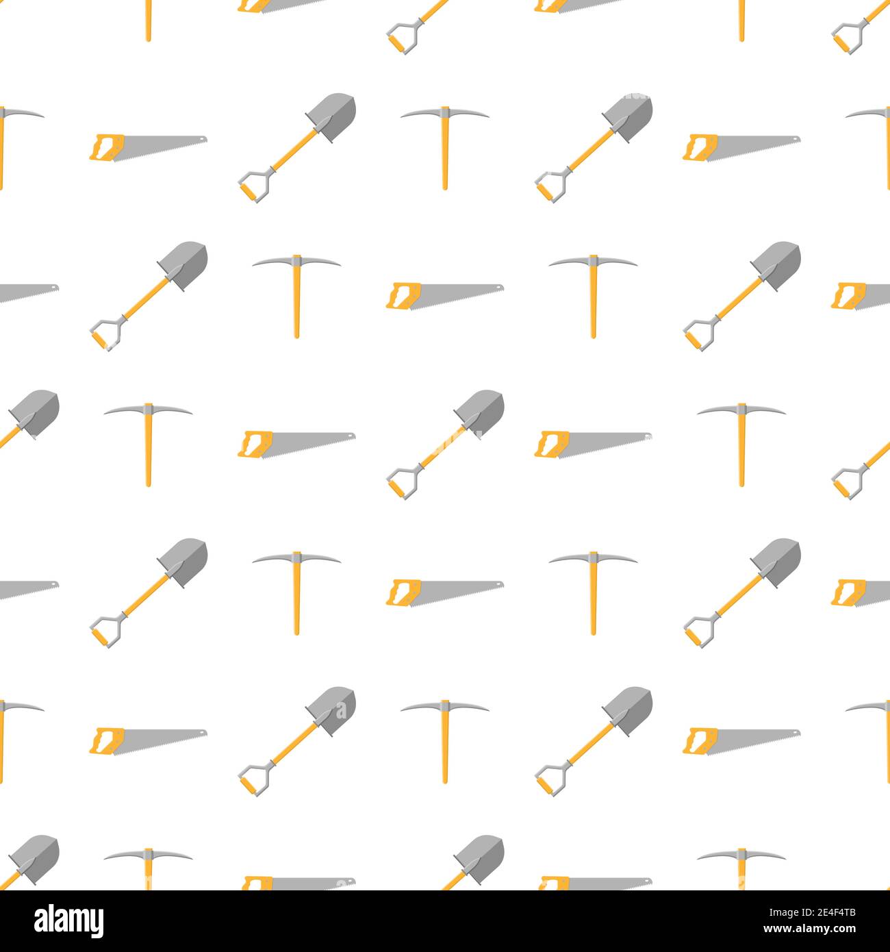 Picaxe Pattern Seamless pattern with cartoon hand saw, pickaxe, shovel on white ...