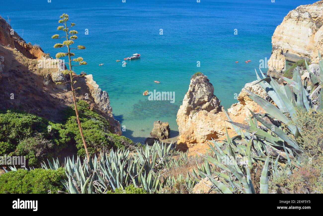 Sea Cliffs at Lagos Western Algarve Portugal. Stock Photo