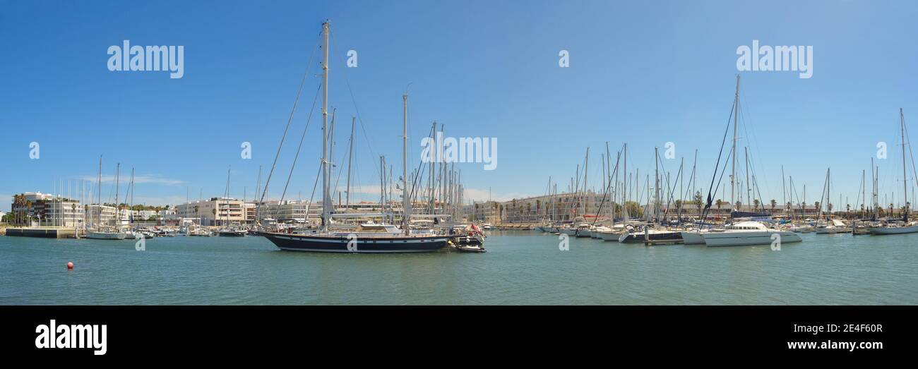 Hotels and yachts at Lagos Marina Portugal. Stock Photo