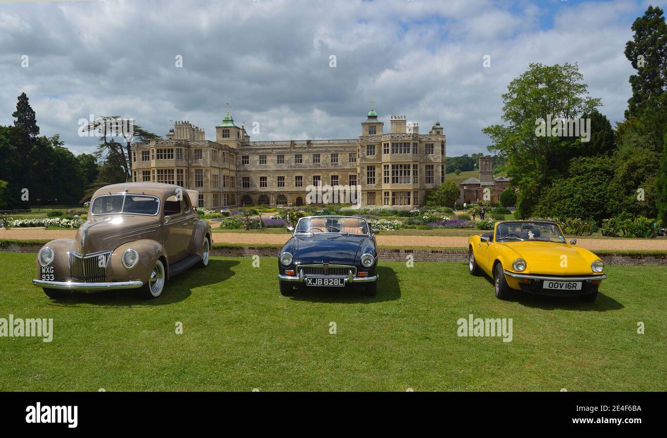 Three classic cars on show at Audley End House Stock Photo