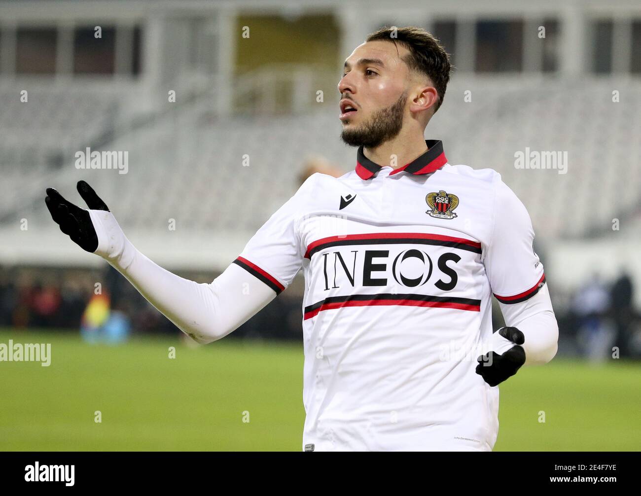 Amine Gouiri of Nice during the French championship Ligue 1 football match between RC Lens and OGC Nice on January 23, 2021 at stade Bollaert-Delelis in Lens, France - Photo Jean Catuffe / DPPI / LM Stock Photo