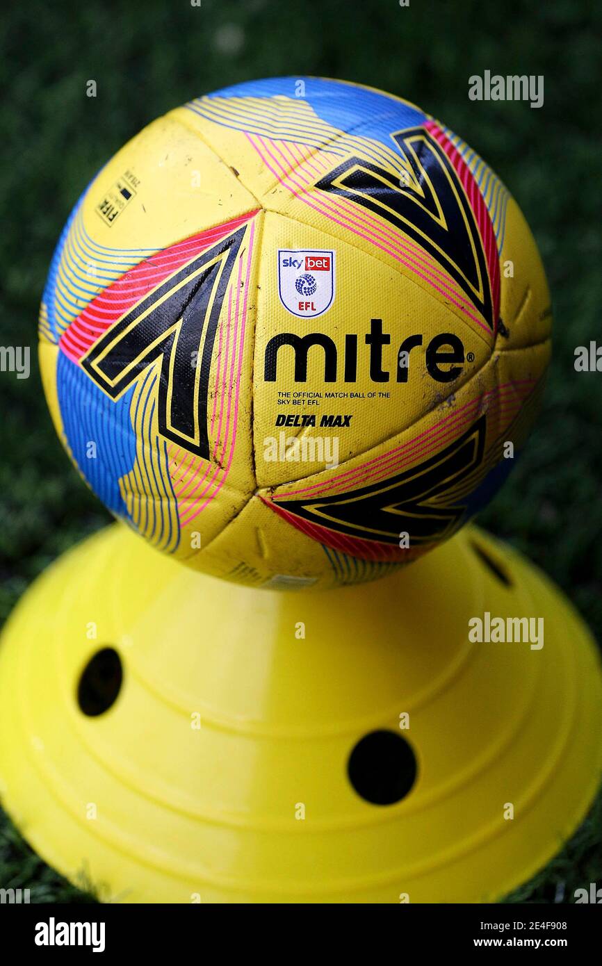 Birkenhead, UK. 23rd Jan, 2021. The official match ball of the Sky Bet EFL. EFL Skybet Football league two match, Tranmere Rovers v Bolton Wanderers at Prenton Park, Birkenhead, Wirral on Saturday 23rd January 2021. this image may only be used for Editorial purposes. Editorial use only, license required for commercial use. No use in betting, games or a single club/league/player publications.pic by Chris Stading/Andrew Orchard sports photography/Alamy Live News Credit: Andrew Orchard sports photography/Alamy Live News Stock Photo