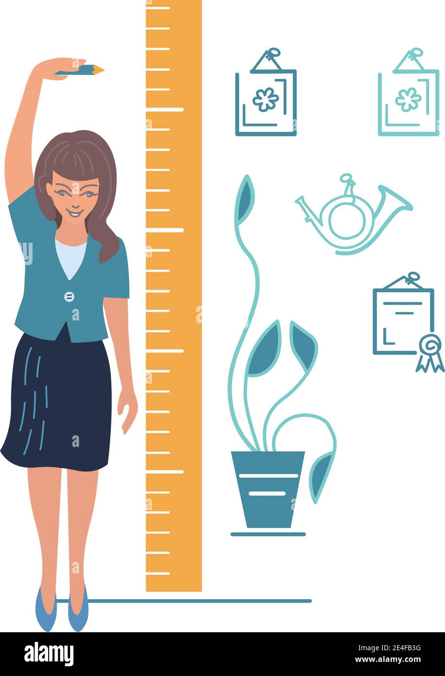 Girl Measures Height illustration personal growth, female ambition