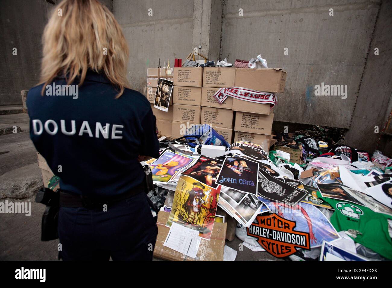 Agents of the French customs proceed to the destruction of several  thousands articles of counterfeit seized during the 'Braderie de Lille'.  The objects are incinerated in a center of valorization of waste