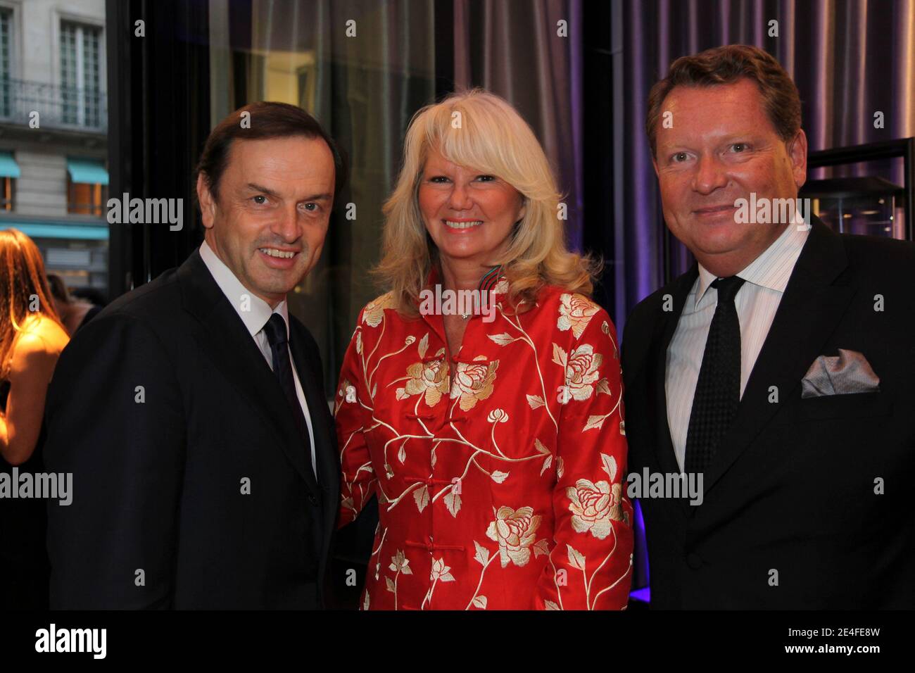President of Montblanc Lutz Bethge (L), Ingrid Roosen-Trinks (C) and  Managing director of Mont-Blanc France Michel Ade attend the Montblanc  Paris Flagship Boutique Launch - Inauguration Cocktail party, in Paris,  France, on
