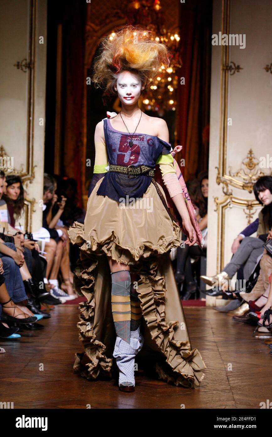 A model displays a creation by British designer Vivienne Westwood for her  Summer 2010 Ready-to-Wear collection show, held at the Hotel Pozzo di Borgo  in Paris, France on October 2, 2009. Photo