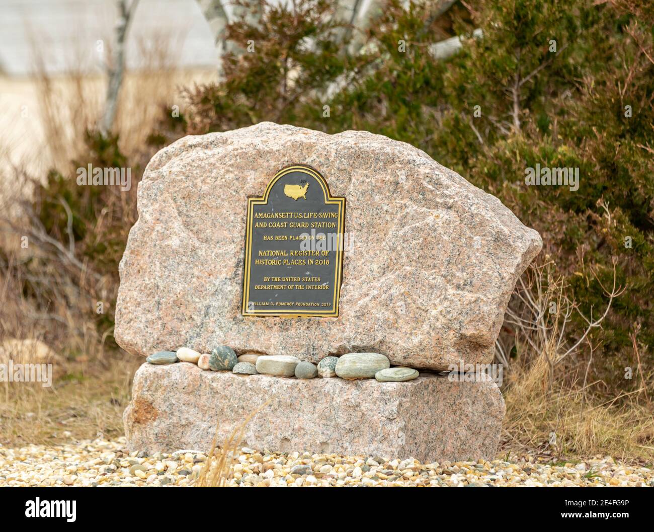 Amagansett US Life-Saving and Coast Guard Station plaque and monument Stock Photo