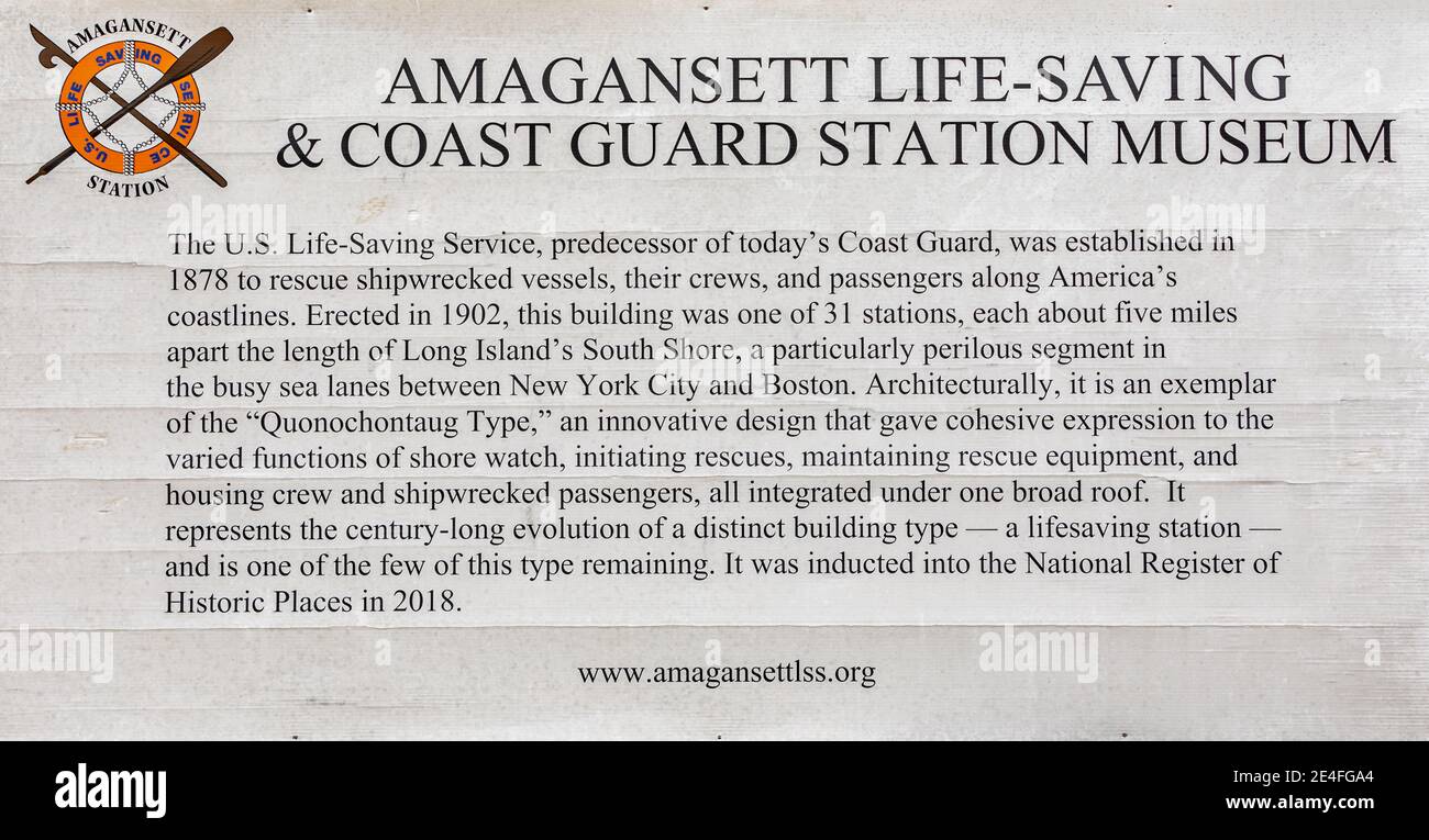 Sign at Amagansett's Coast Guard Museum Stock Photo