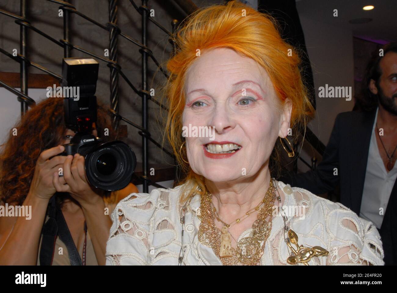 British designer Vivienne Westwood arrives at a party for the opening ...