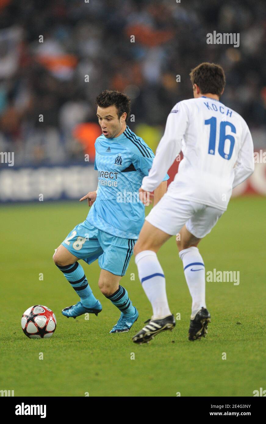 OM's Mathieu Valbuena and Zurich's Philippe Koch during the UEFA Champions  League Soccer Match, Group C, Zurich vs Olympique de Marseille at the  Letzigrund stadium in Zurich, Switzerland on October 21, 2009.