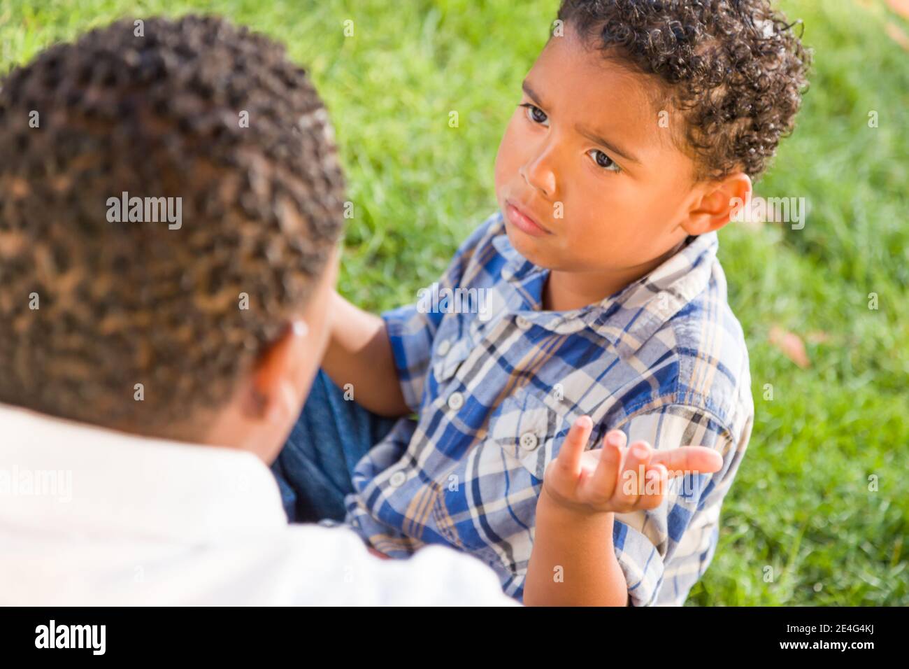 Happy African American Father and Mixed Race Son Playing At The Park ...