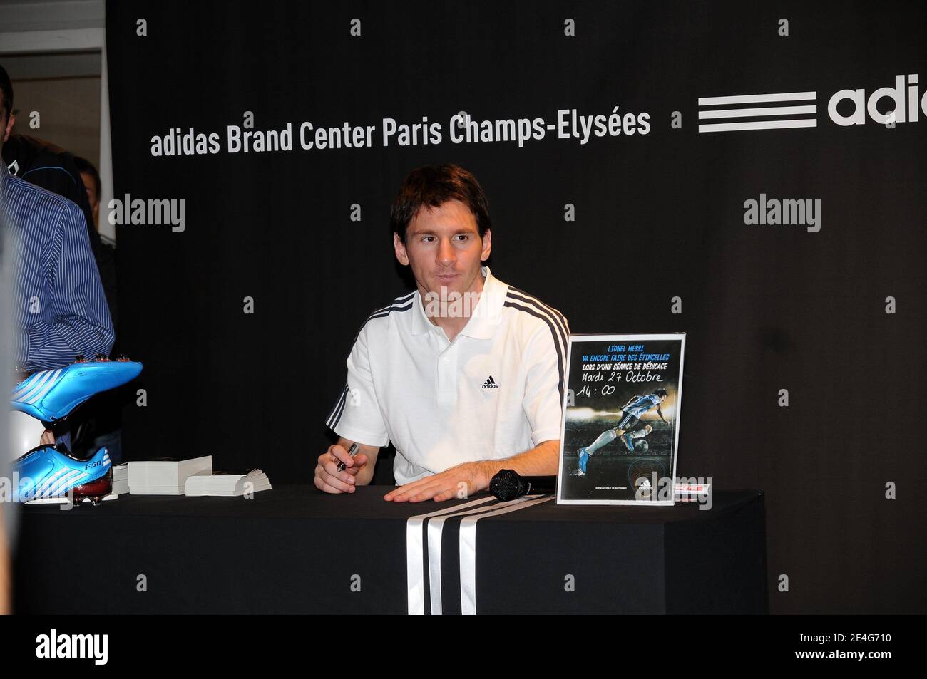 Lionel Messi, Argentinian football player of FC Barcelona during a  dedication session at a sponsor shop Adidas on the Champs Elysees in Paris,  France on October 27, 2009. Lionel Messi is one