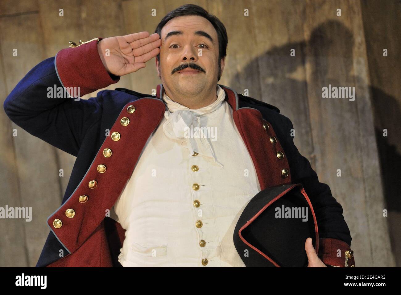 Benoit de Gaulejac ( Sergent Garcia) performing during a presentation of 'Zorro the musical', at the Folies Bergere theatre in Paris, France on November 4, 2009. Photo by Nicolas Genin/ABACAPRESS.COM Stock Photo